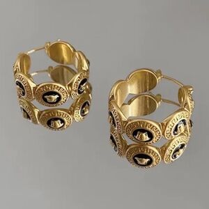 Gold and Black Hoop Earrings